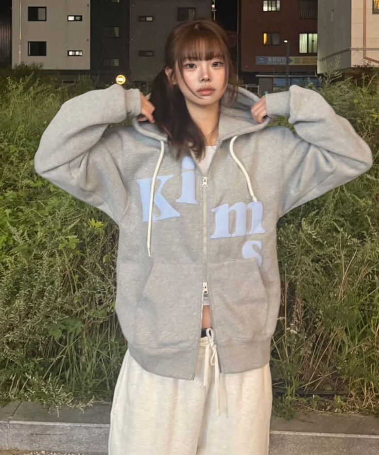(Unisex) Messy Alpha Logo Zip Hoodie Grey