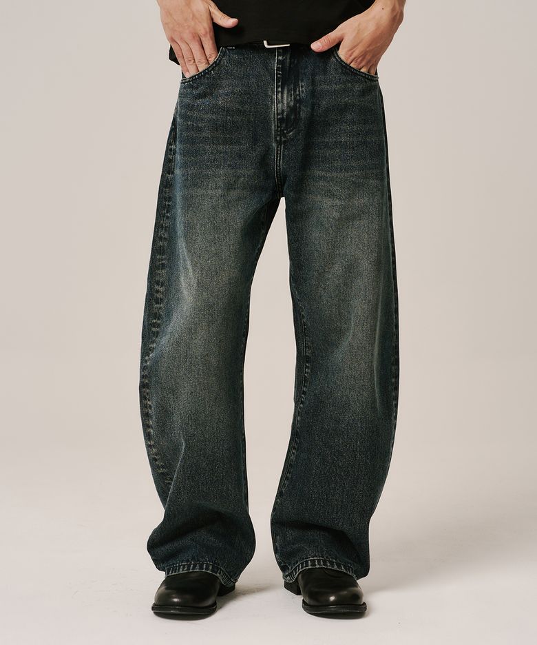 12.5oz Curved FIt Washed Jeans (navy blue)