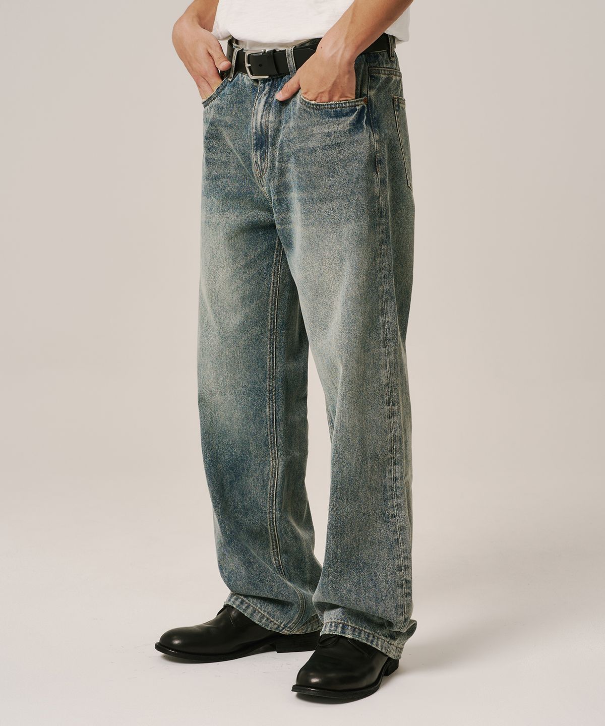 노페이머스(NOFAMOUS) 12.5oz Straight Fit Vintage Jeans (medium blue)