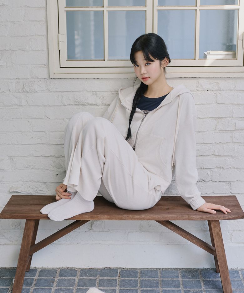 소프트 셔닐 후드 집업 셋업 아이보리