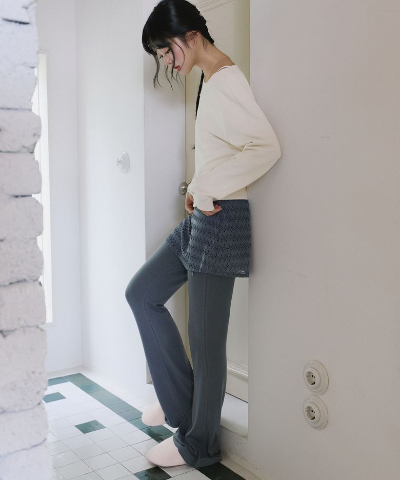 크로셰 랩 레이어드 부츠컷 팬츠 차콜