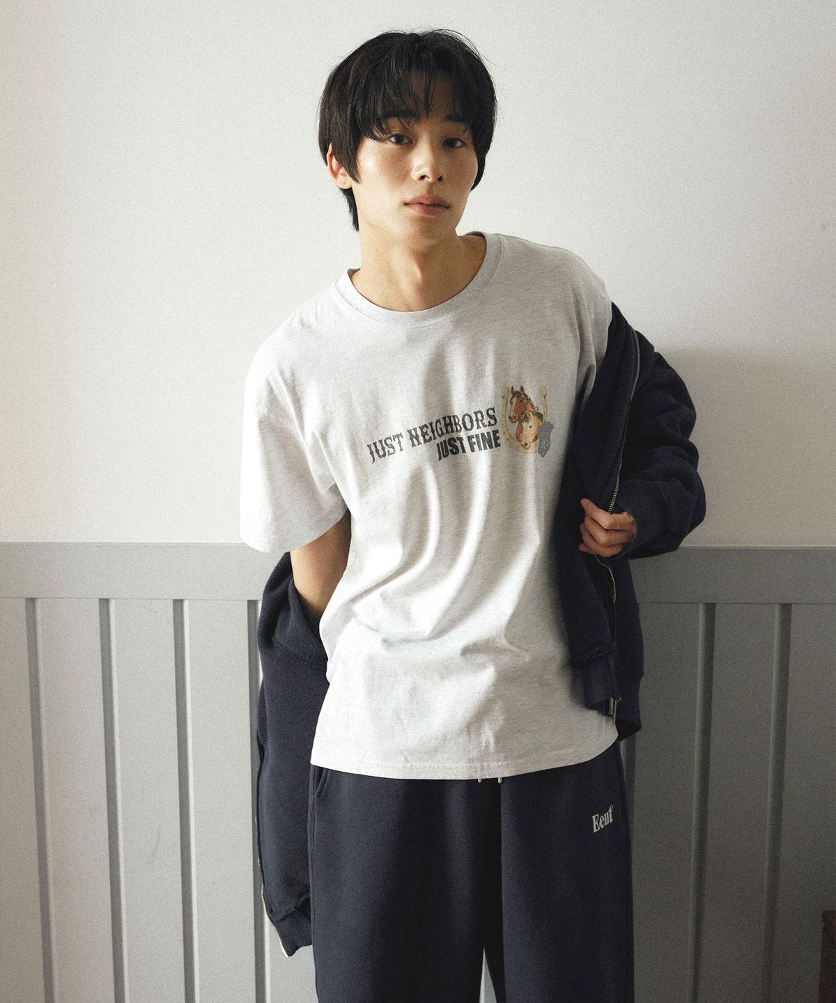 이우트(EEUT) GOOD LUCK T-SHIRT / MELANGE WHITE