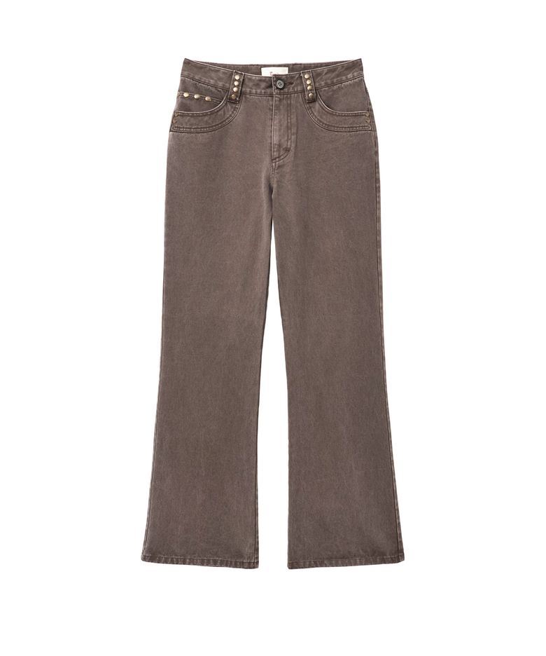 VINTAGE RIVET WASHED PANTS_BROWN