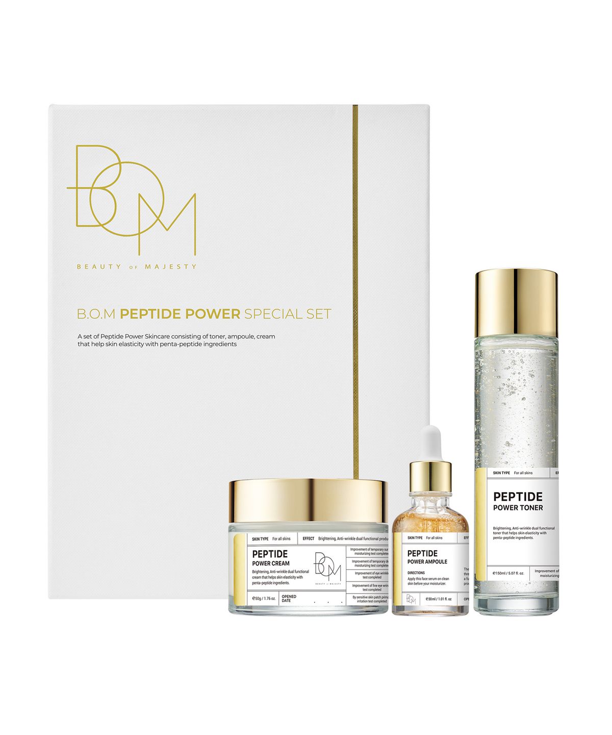 비오엠(B.O.M) 펩타이드 파워 스킨케어 3종 세트 (토너&앰플&크림)