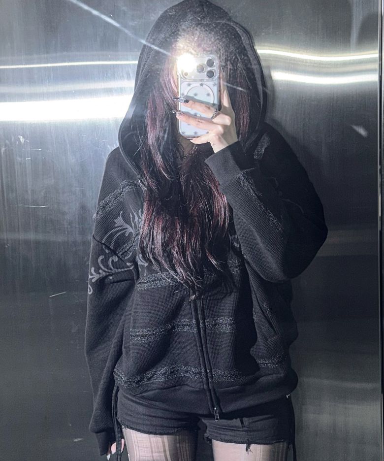 [글랙 × 빛오] GBOHD002 플뢰르 레이스 와플 후드 집업 G26WZ8005BK (BLACK)