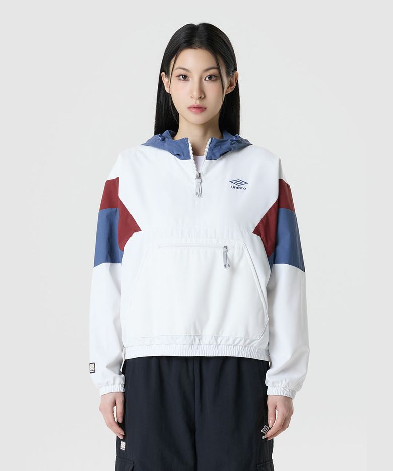 더비클럽 컬러블럭 후드형 아노락 아이보리 UR324CWT95