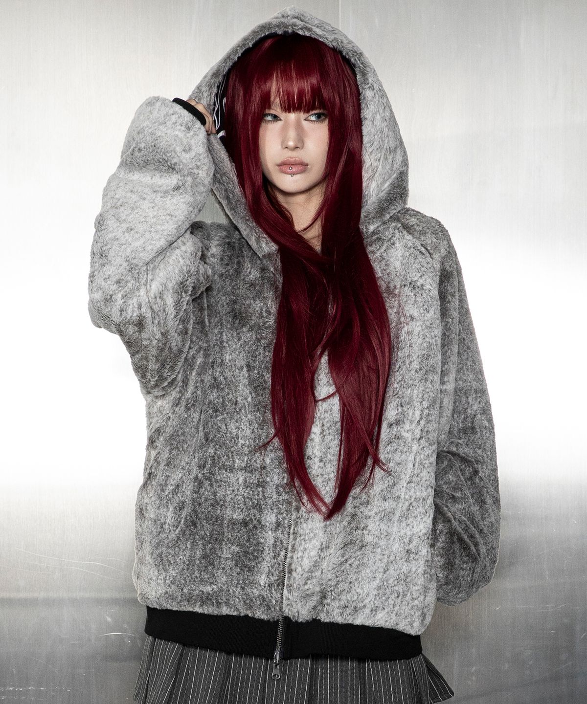 글랙(GLACK) GBOHD001 리스 포인트 리버시블 퍼 후드 집업 G26WZ006BK (BLACK)