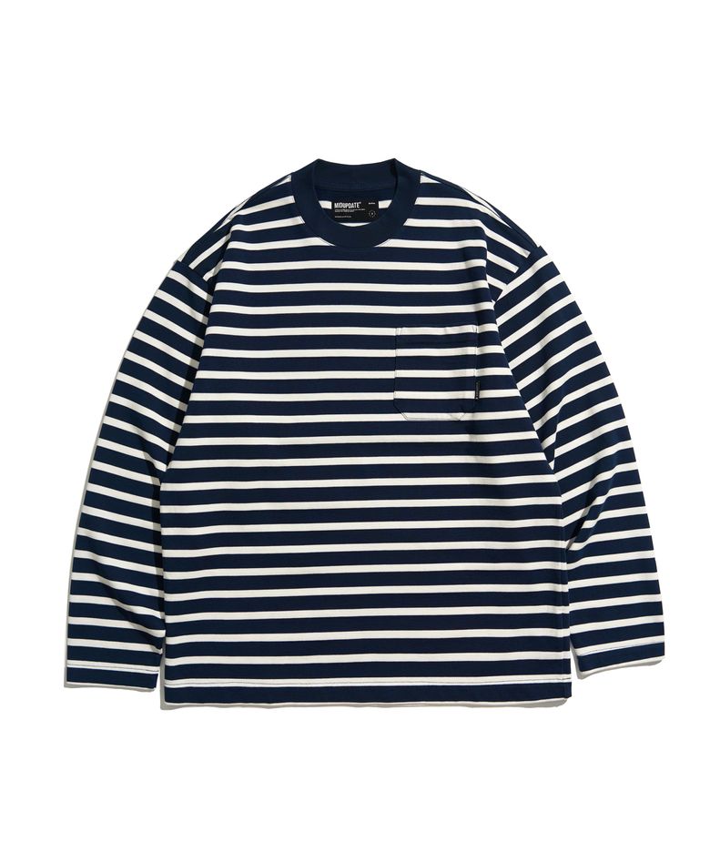 Border Stripe Pocket Loose L/S Tee_BL