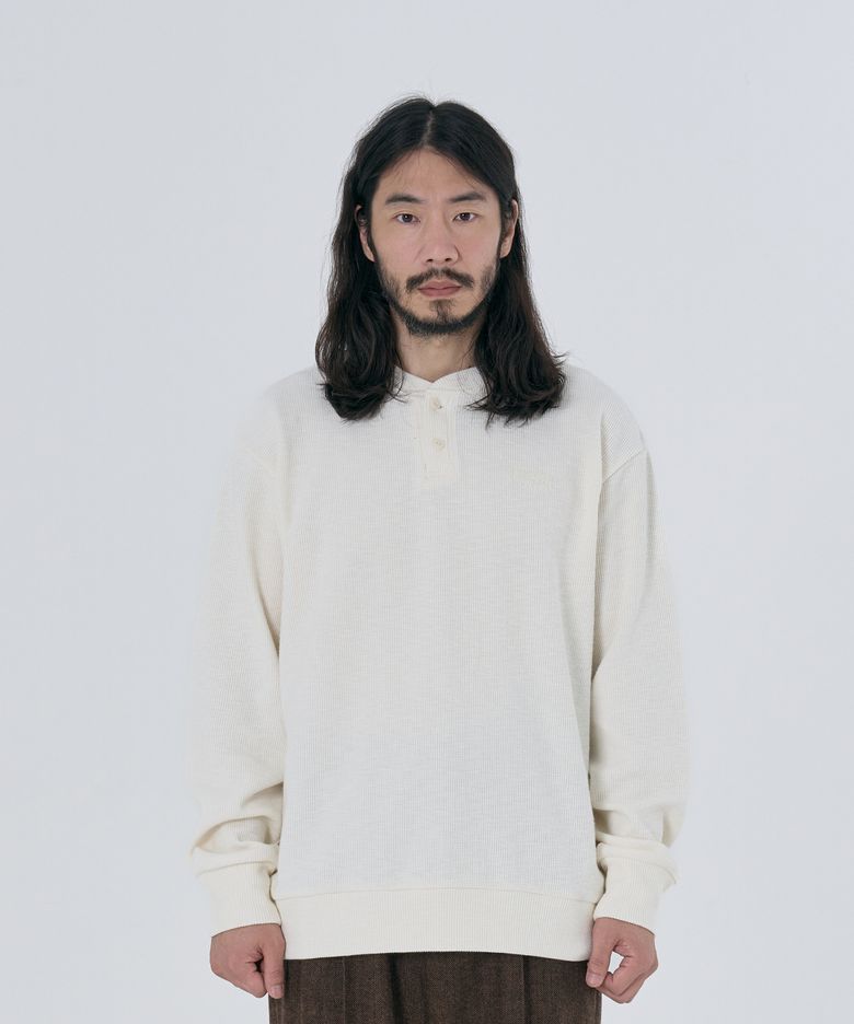 SLUB WAFFLE HENLEY NECK SWEATSHIRTS IVORY