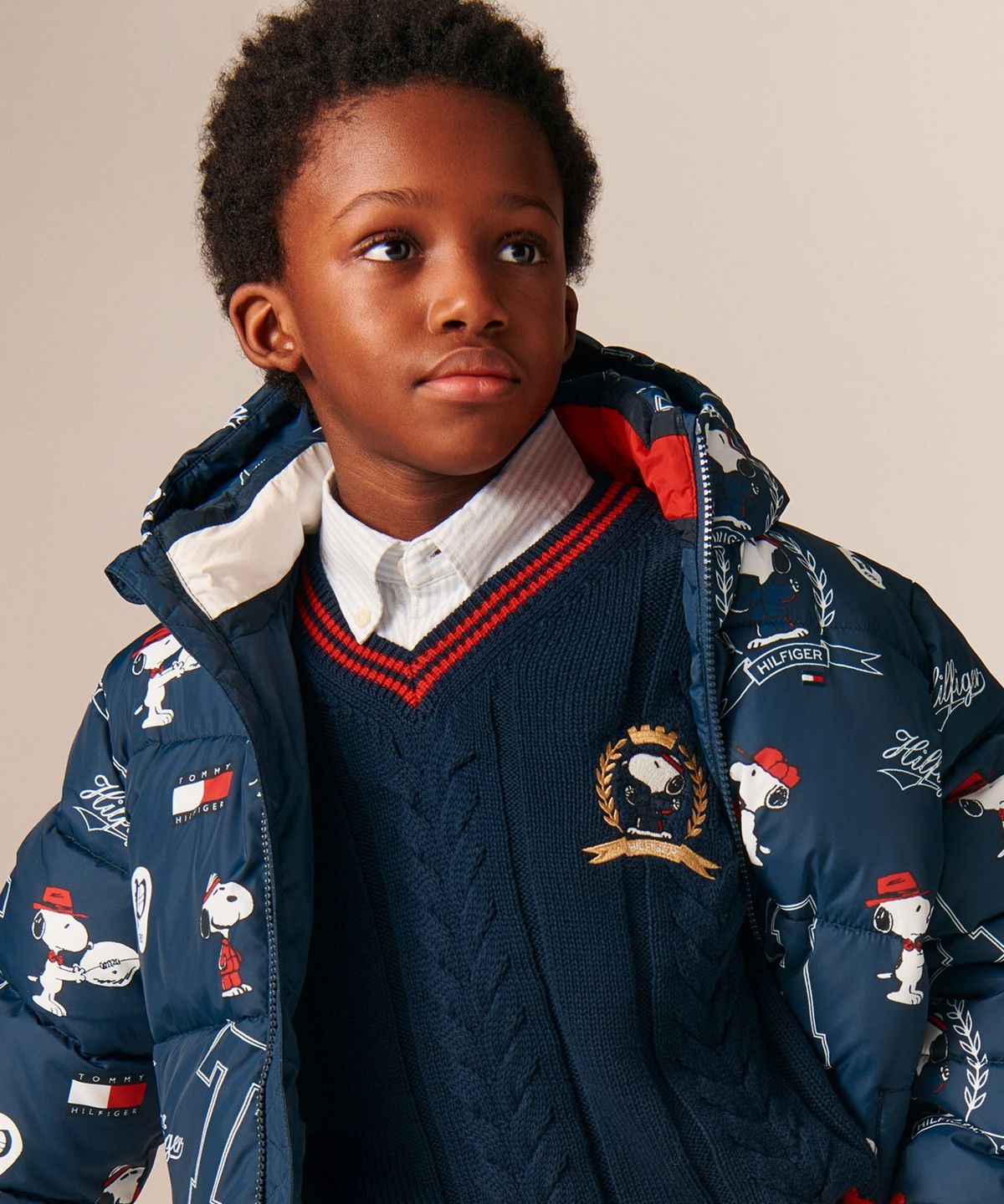 타미힐피거 키즈(TOMMY HILFIGER KIDS) 피너츠 케이블 브이넥 스웨터