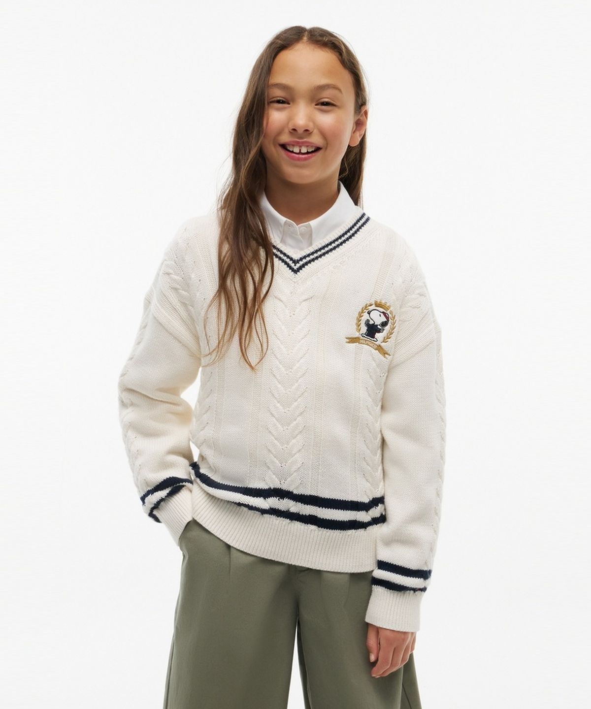 타미힐피거 키즈(TOMMY HILFIGER KIDS) 피너츠 케이블 브이넥 스웨터