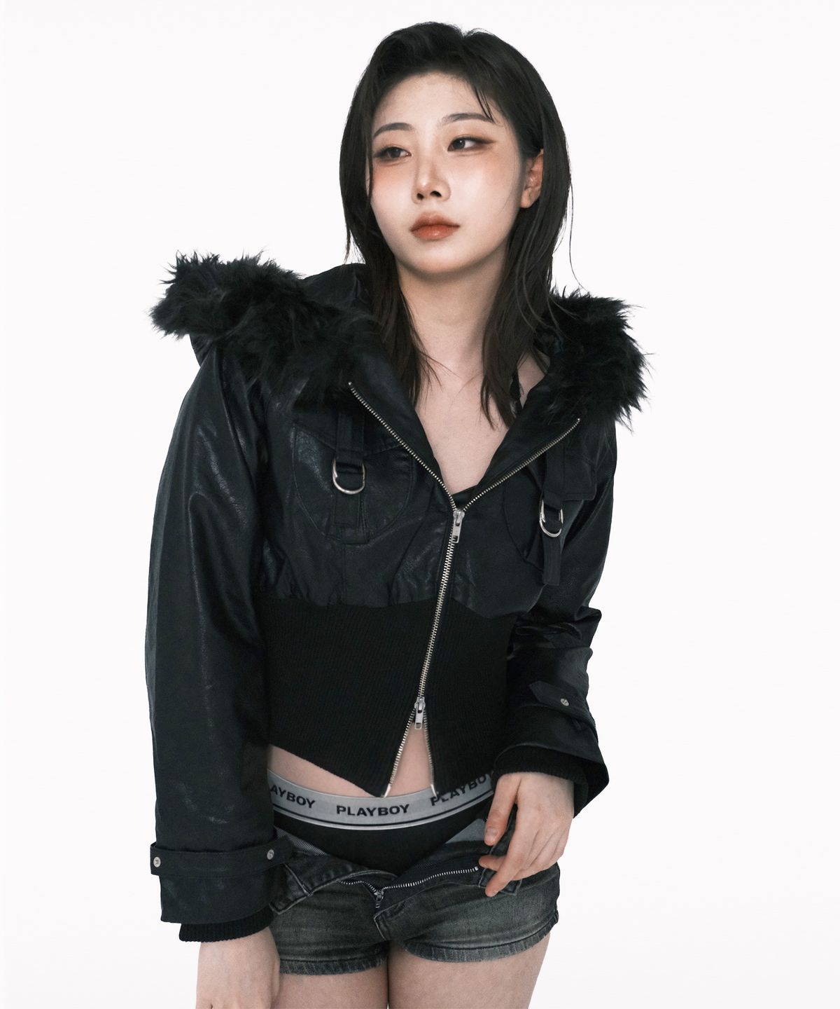 해빙(HAEBING) Half-Rib Raglan Leather Jacket