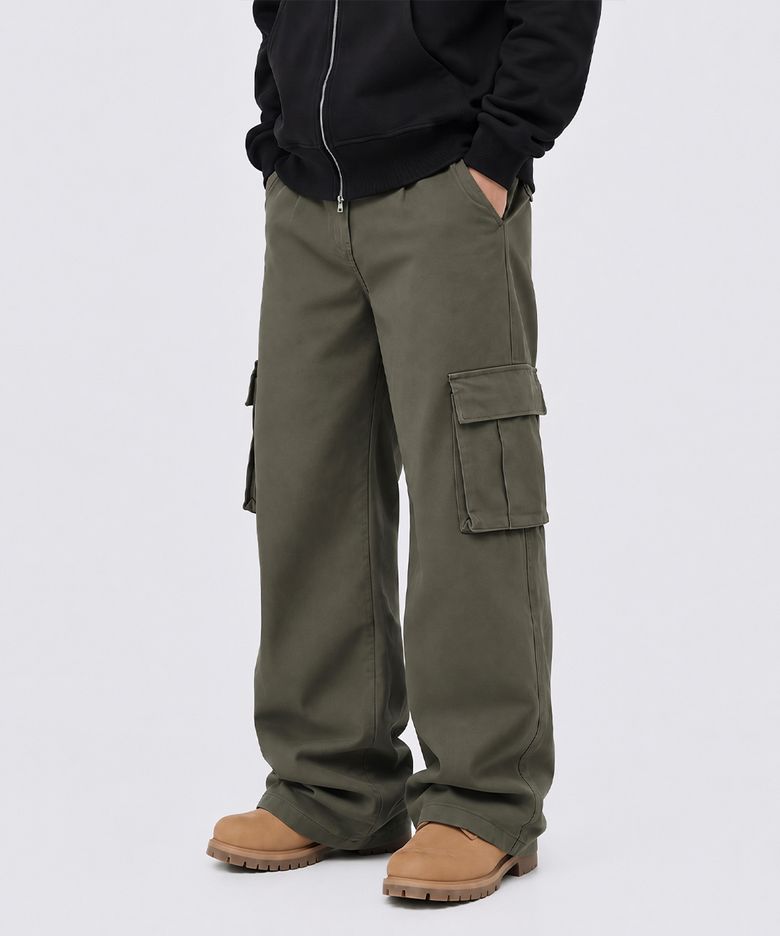 카고 스트링 와이드 코튼 팬츠 (khaki)