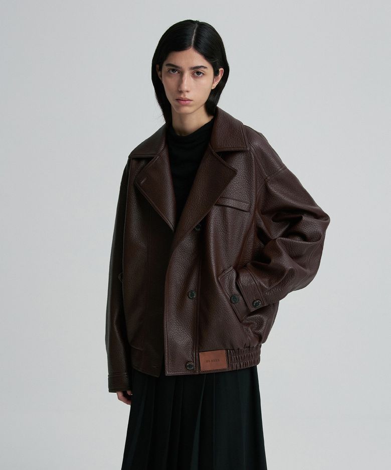 OVERSIZED LEATHER BOMBER JACKET BURGUNDY
