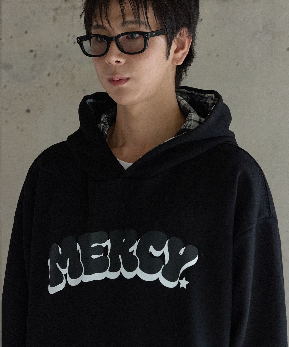 버닝카포네(BURNING CAPONE) BC 플란넬 체크 후드티 (BLACK)