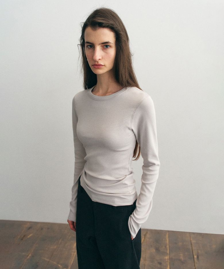 Cozy Sleeve Button Tee_Light Gray