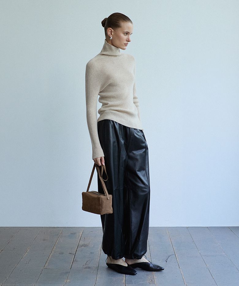 Lambskin Drawstring Wide Pants