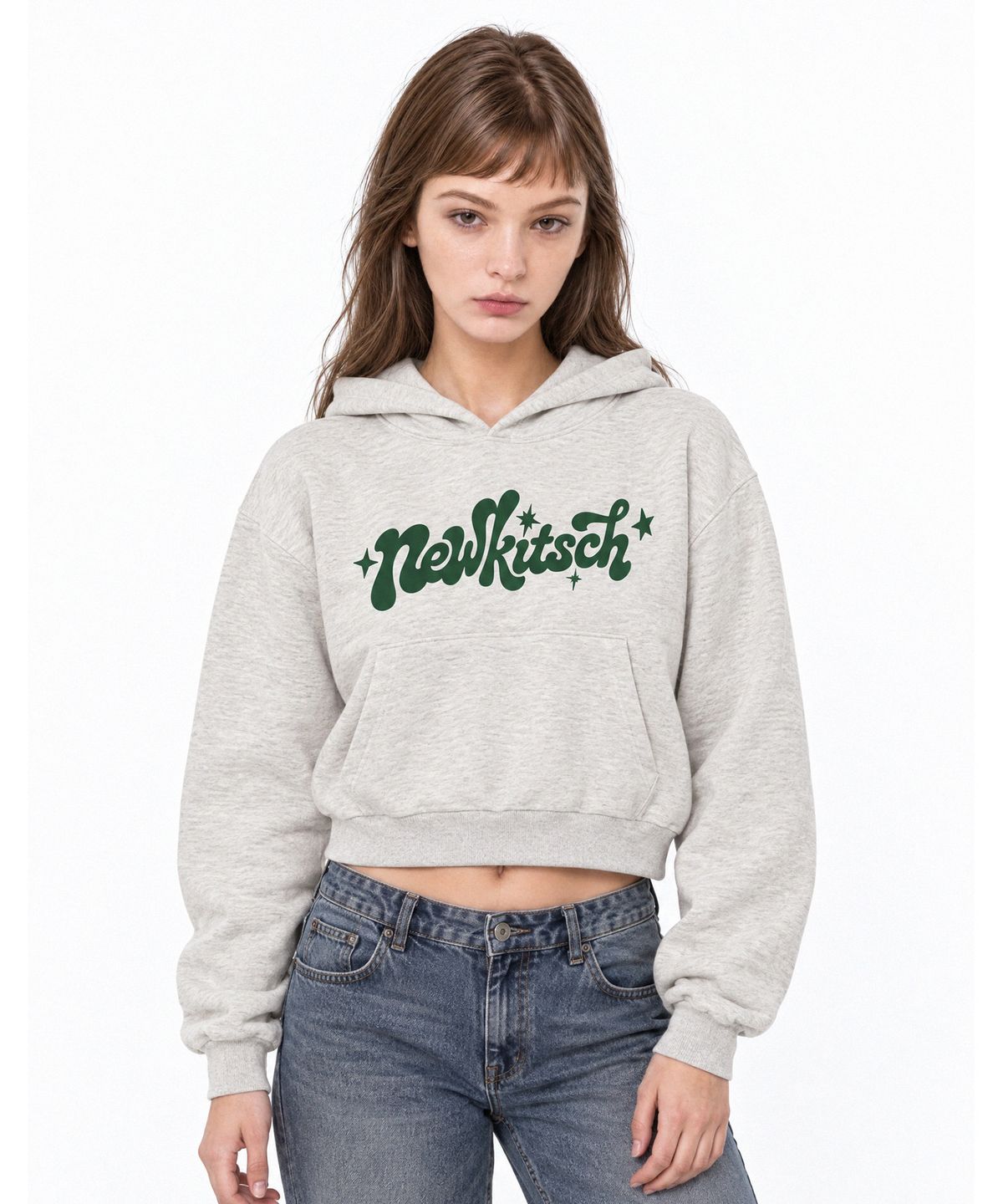 뉴키치(NEWKITSCH) NEW STAR LOGO CROP HOOD (OATMEAL)