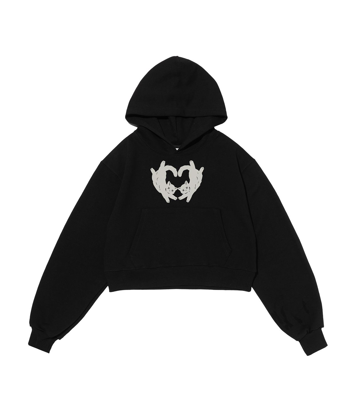 뉴키치(NEWKITSCH) DOUBLE CAT CROP HOOD (BLACK)