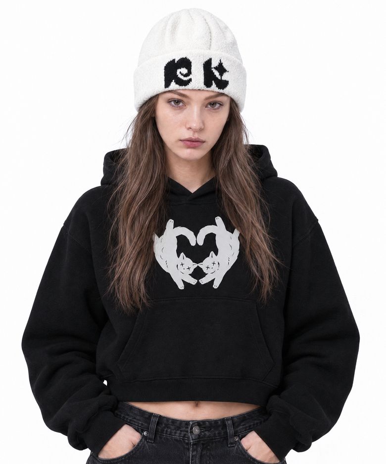 DOUBLE CAT CROP HOOD (BLACK)