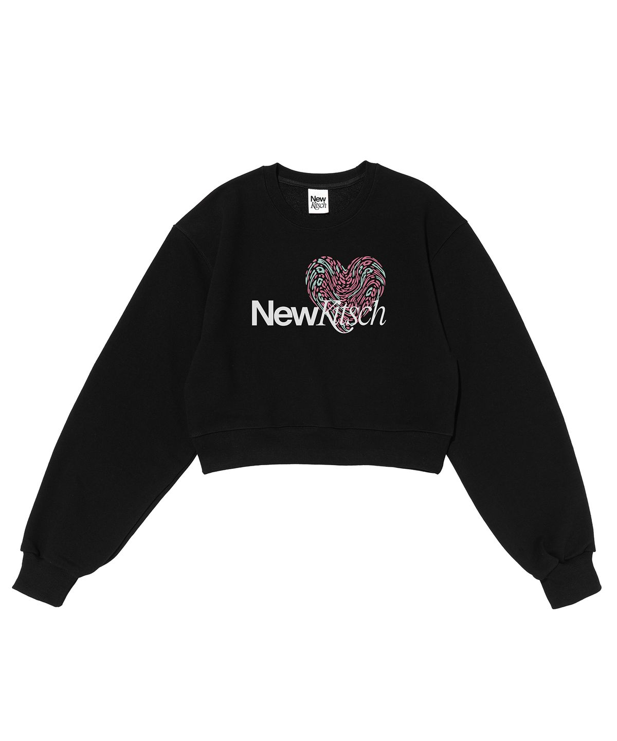 뉴키치(NEWKITSCH) LEO HEART CROP SWEATSHIRTS (BLACK)