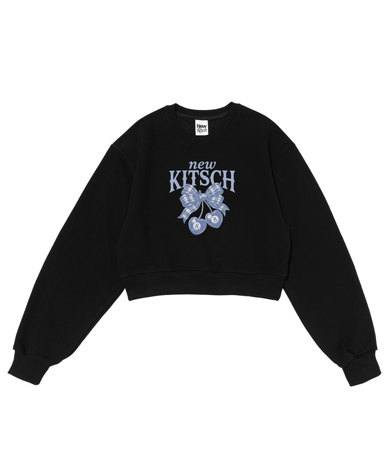 RIBBON CHERRY CROP SWEATSHIRTS (BLACK)