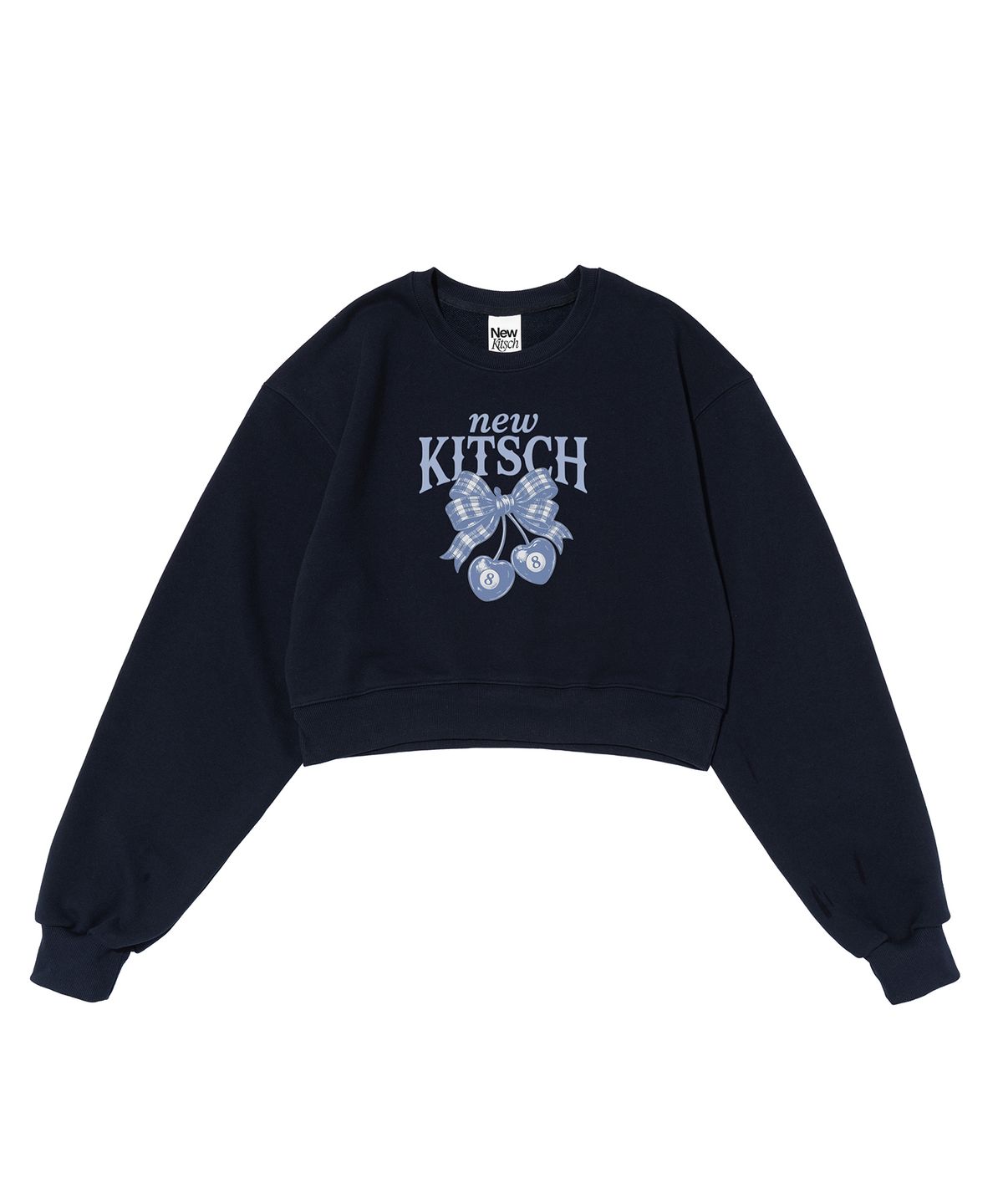 뉴키치(NEWKITSCH) RIBBON CHERRY CROP SWEATSHIRTS (NAVY)