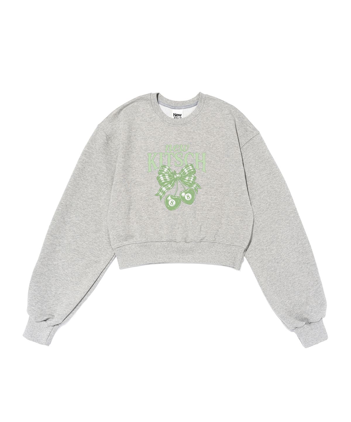 뉴키치(NEWKITSCH) RIBBON CHERRY CROP SWEATSHIRTS (MELANGE)