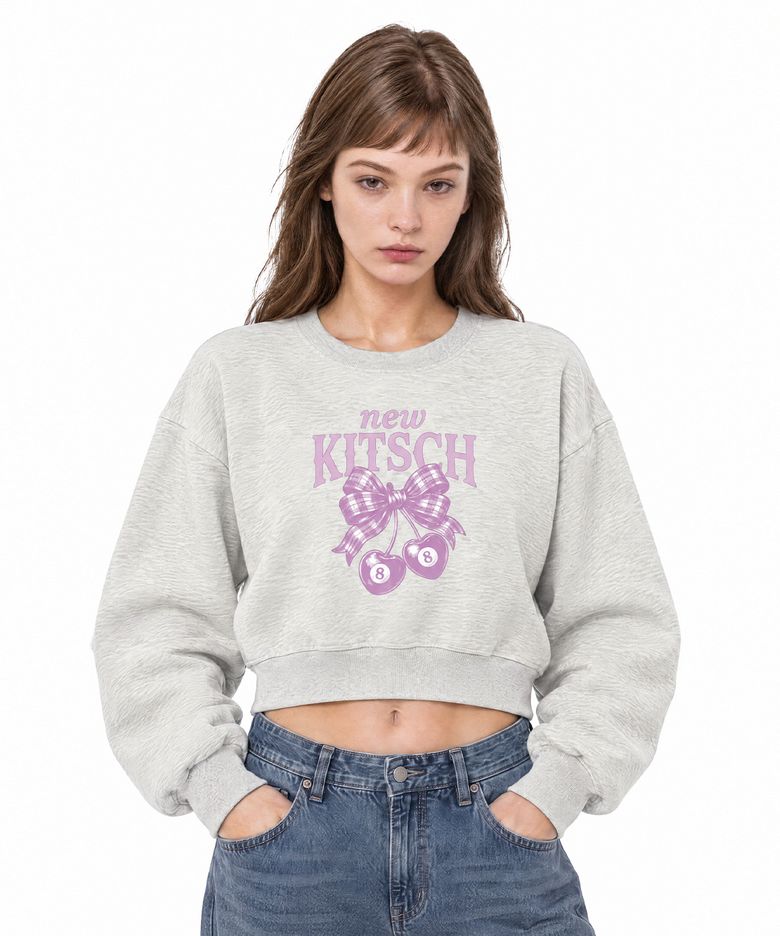 RIBBON CHERRY CROP SWEATSHIRTS (OATMEAL)