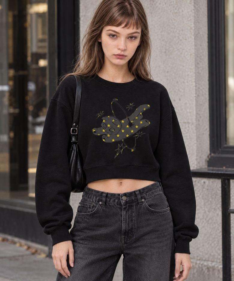 DREAM CAT CROP SWEATSHIRTS (BLACK)