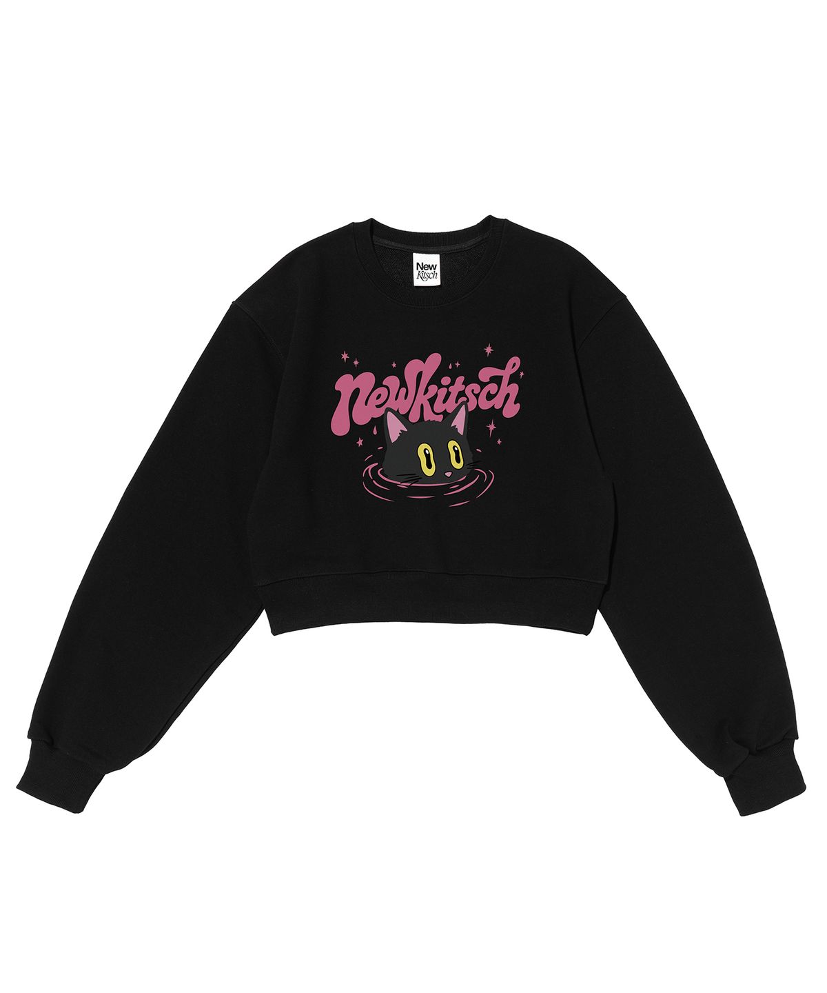 뉴키치(NEWKITSCH) UNDER CAT CROP SWEATSHIRTS (BLACK)