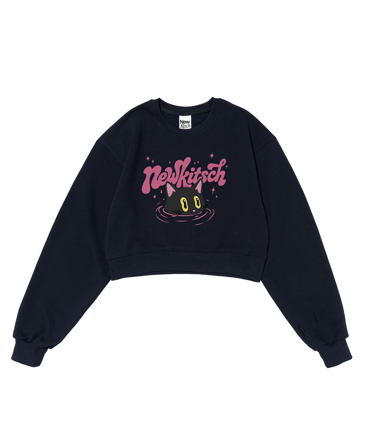 뉴키치(NEWKITSCH) UNDER CAT CROP SWEATSHIRTS (NAVY)
