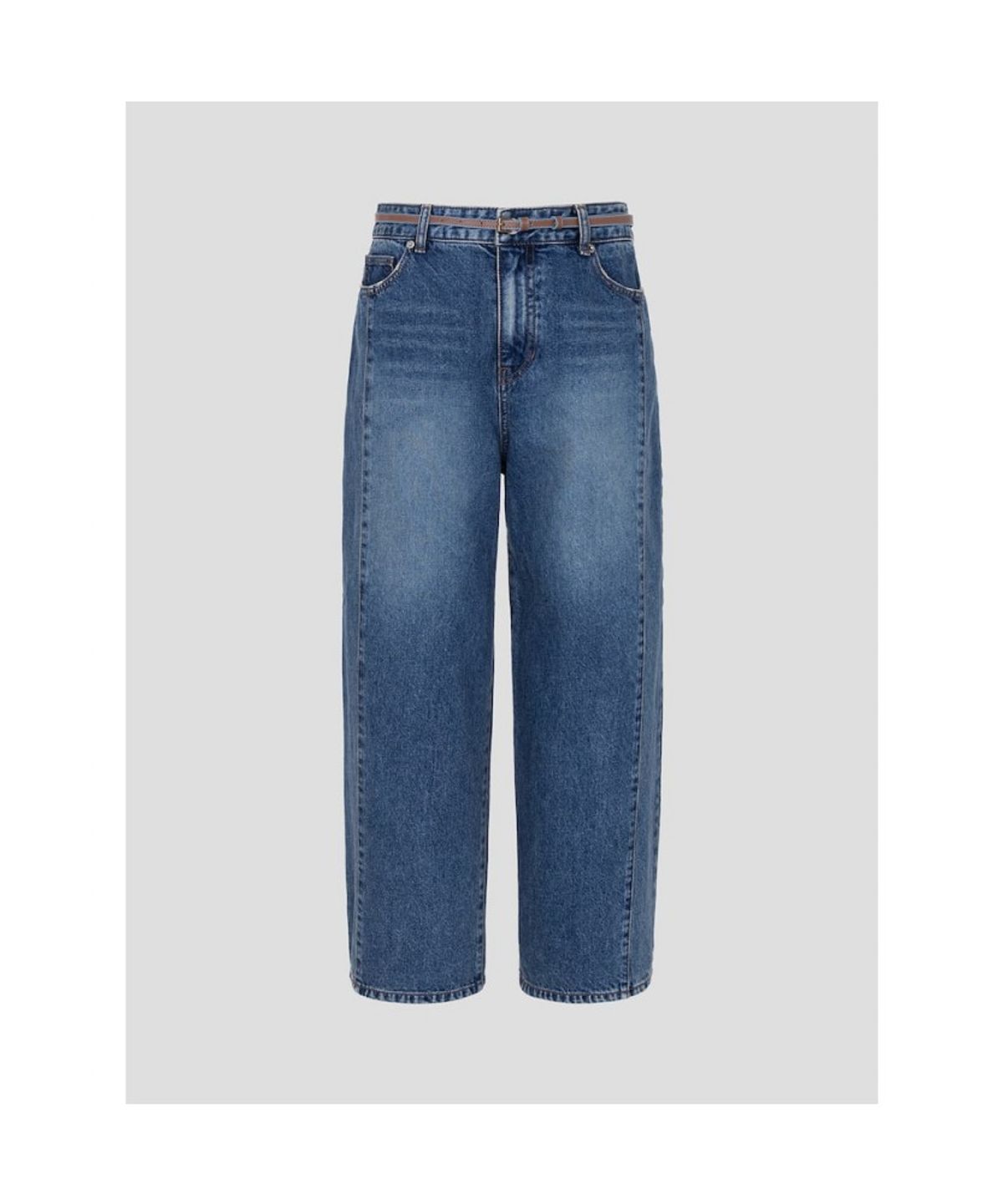 빈폴 레이디스(BEANPOLE LADIES) 기모 데님 옵션벨트 크롭 와이드 테이퍼드 팬츠  블루 (BF6921C72P)