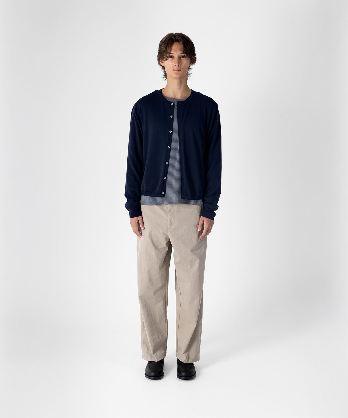 애드슬로우(ADDSLOW) Basic Round Neck Cardigan (Navy)
