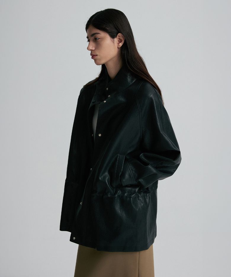 STRING-BELTED LEATHER JACKET