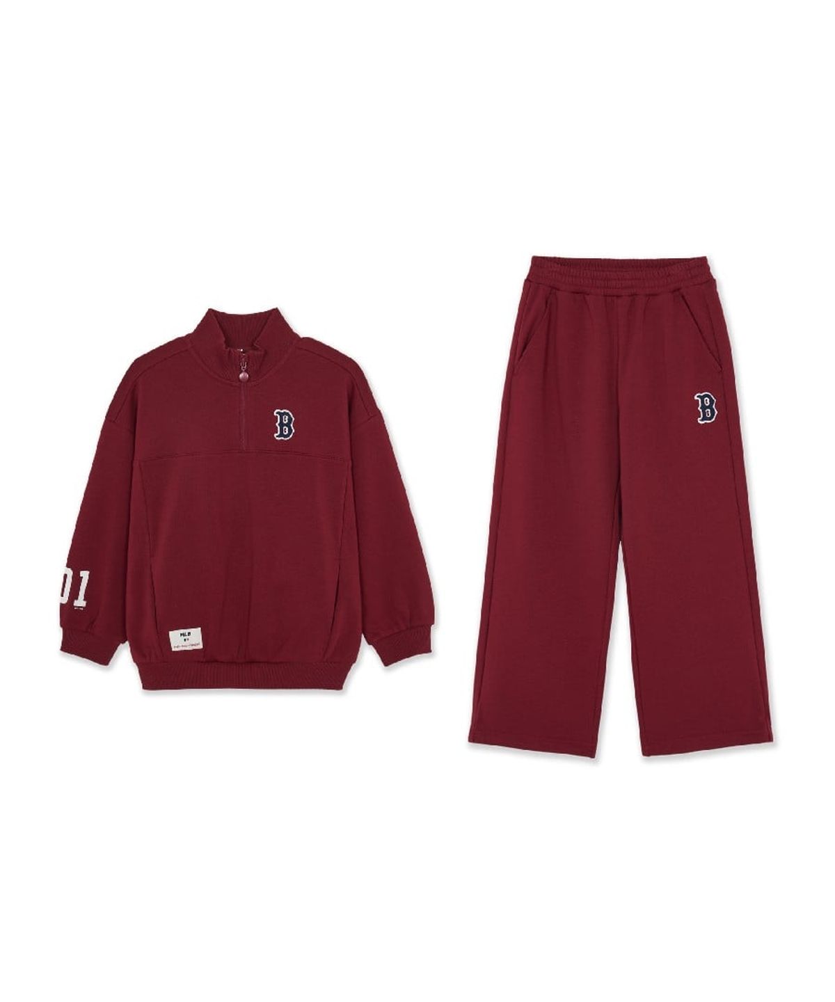 엠엘비 키즈(MLB KIDS) 스포티브 시그니처 반집업 기모 맨투맨 세트 BOS (Wine)