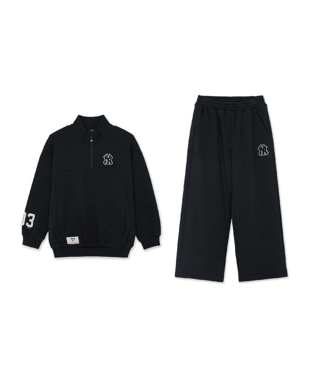 엠엘비 키즈(MLB KIDS) 스포티브 시그니처 반집업 기모 맨투맨 세트 NY (Black)