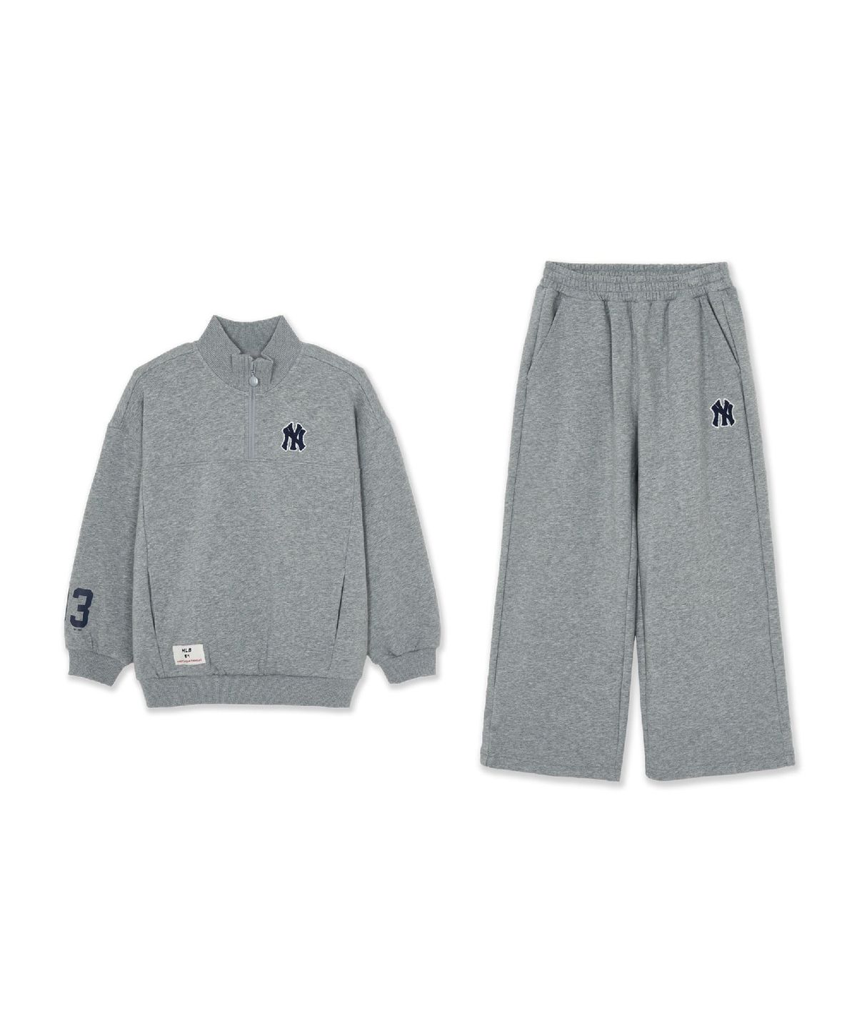 엠엘비 키즈(MLB KIDS) 스포티브 시그니처 반집업 기모 맨투맨 세트 NY (Melange Grey)