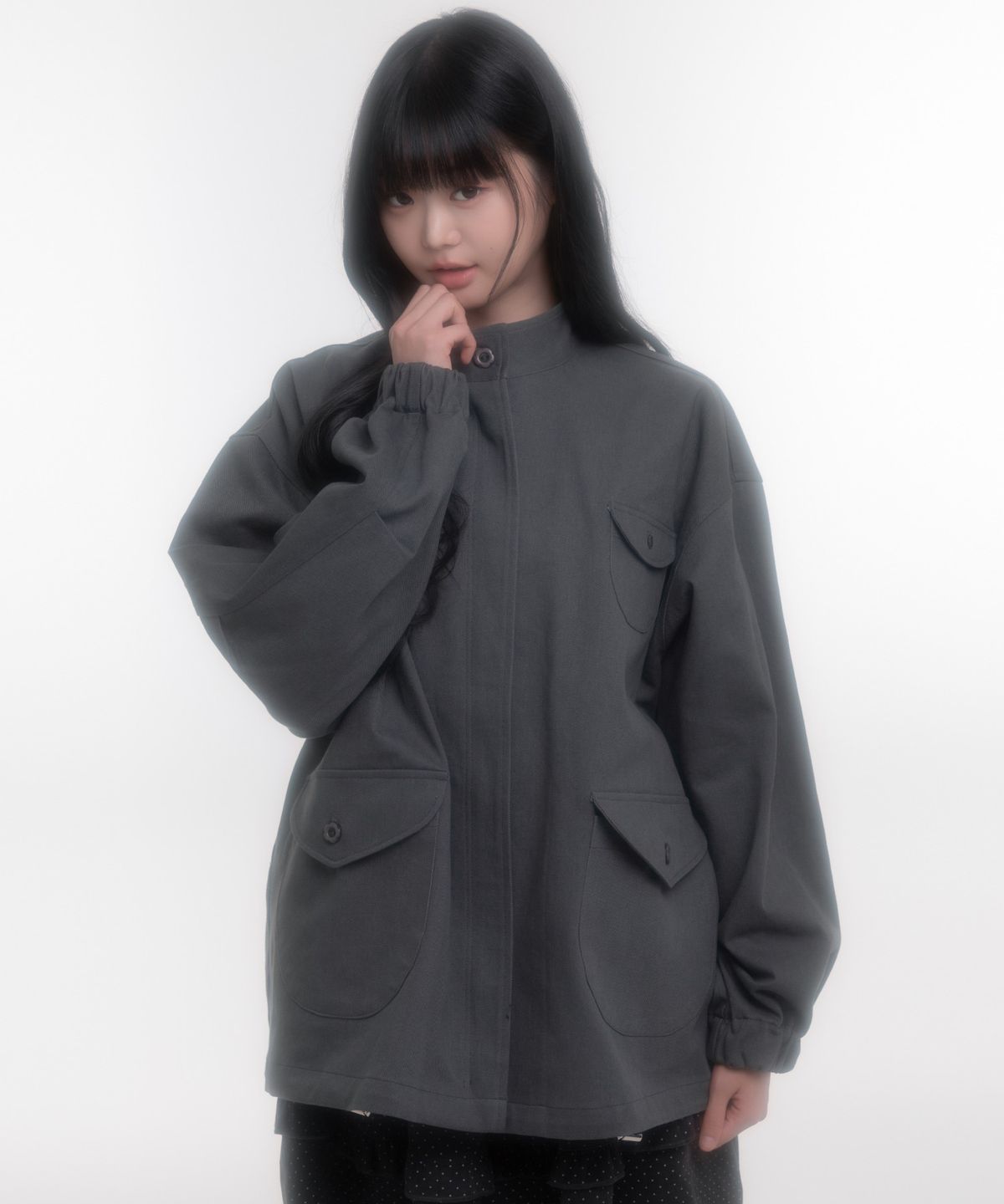 나이엔(NAAIEEN) 라운드 포켓 데님 필드자켓 그레이