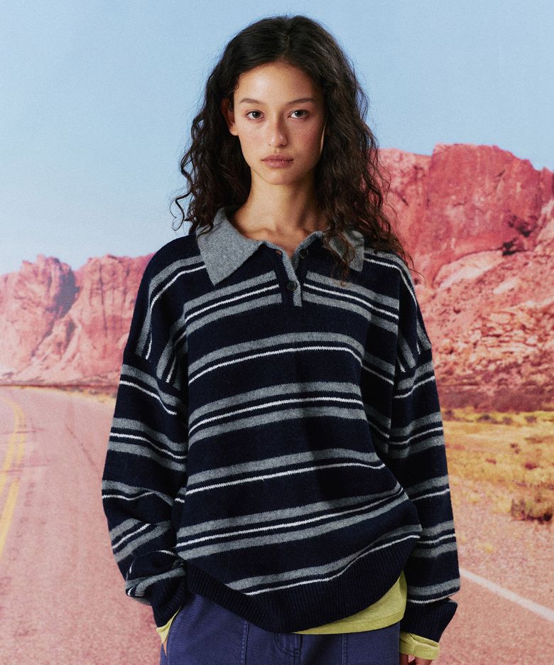 HERRY STRIPE KNIT_NAVY