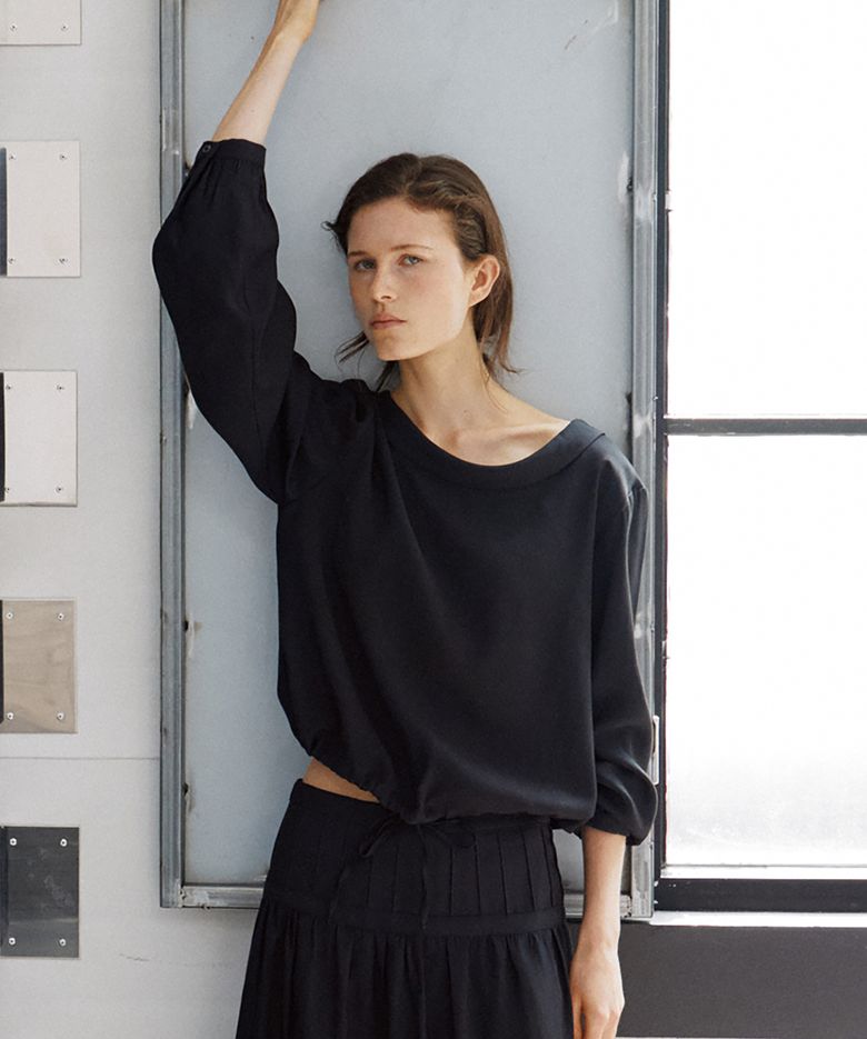 BL010 Muted Open-Back Blouse (Black)