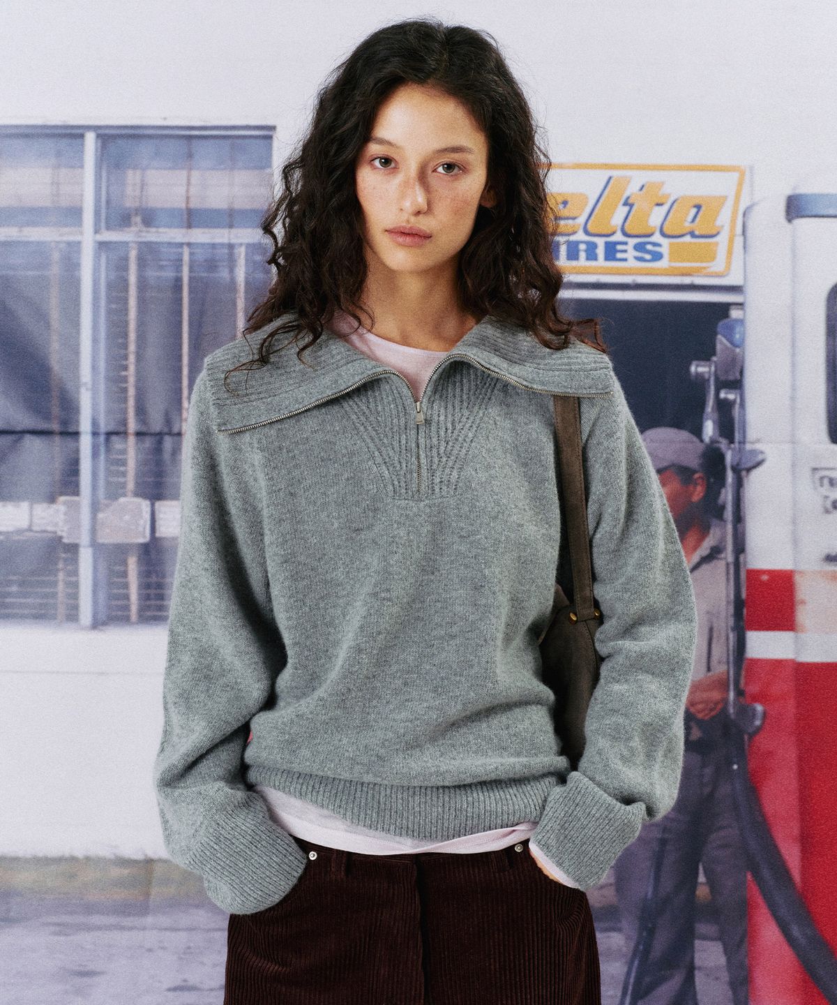 망고매니플리즈(MANGO MANY PLEASE) AOI HALF ZIP KNIT_GREY