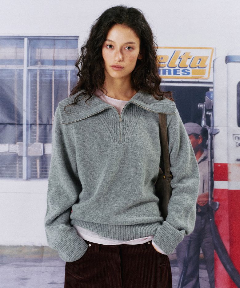 AOI HALF ZIP KNIT_GREY