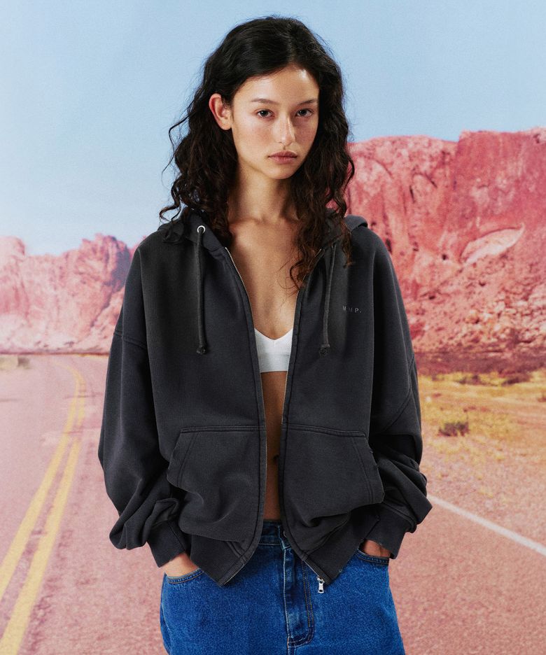 WEATHER HOODED ZIP UP_CHARCOAL