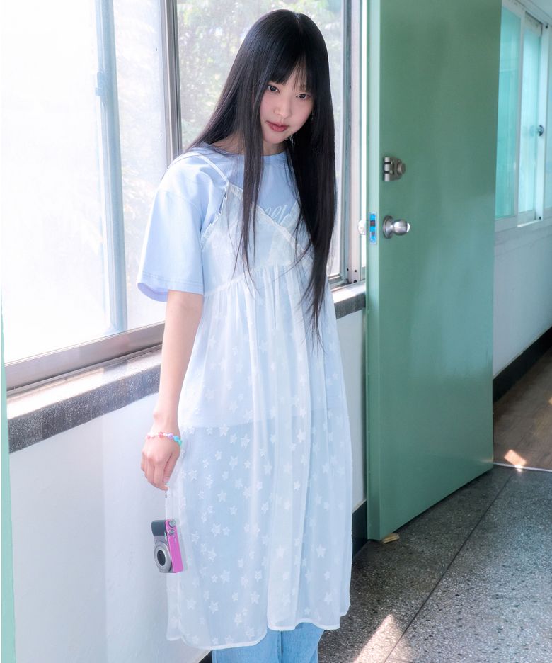 샤이니 스타 레이어드 원피스_화이트