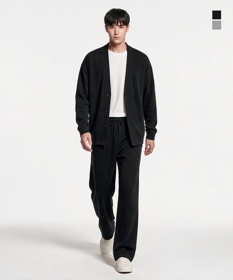 스웨트 가디건 핀턱 와이드 팬츠 셋업 2컬러 FW6014