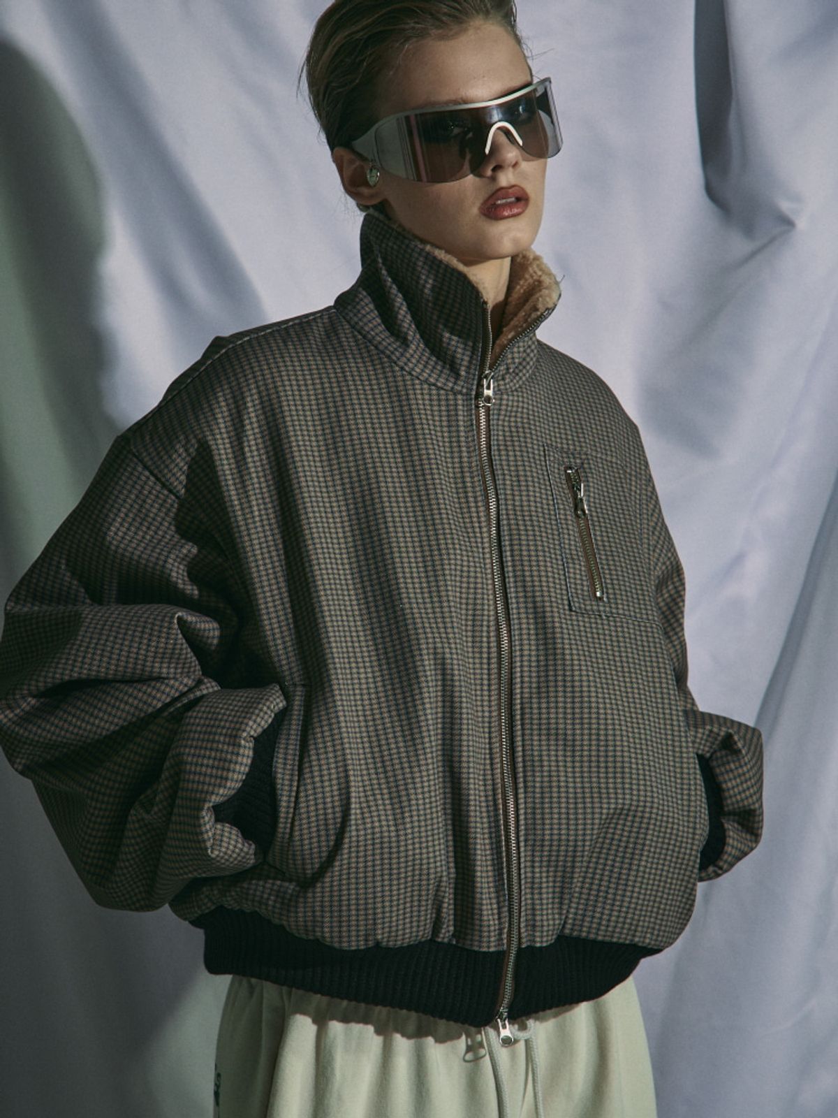 게이트리스(GATELESS) BOUCLE HERRINGBONE JACKET-BROWN