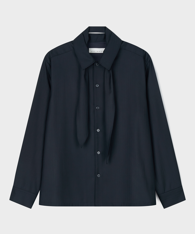 STRIPED SHIRT WITH DETACHABLE SCARF (NAVY)