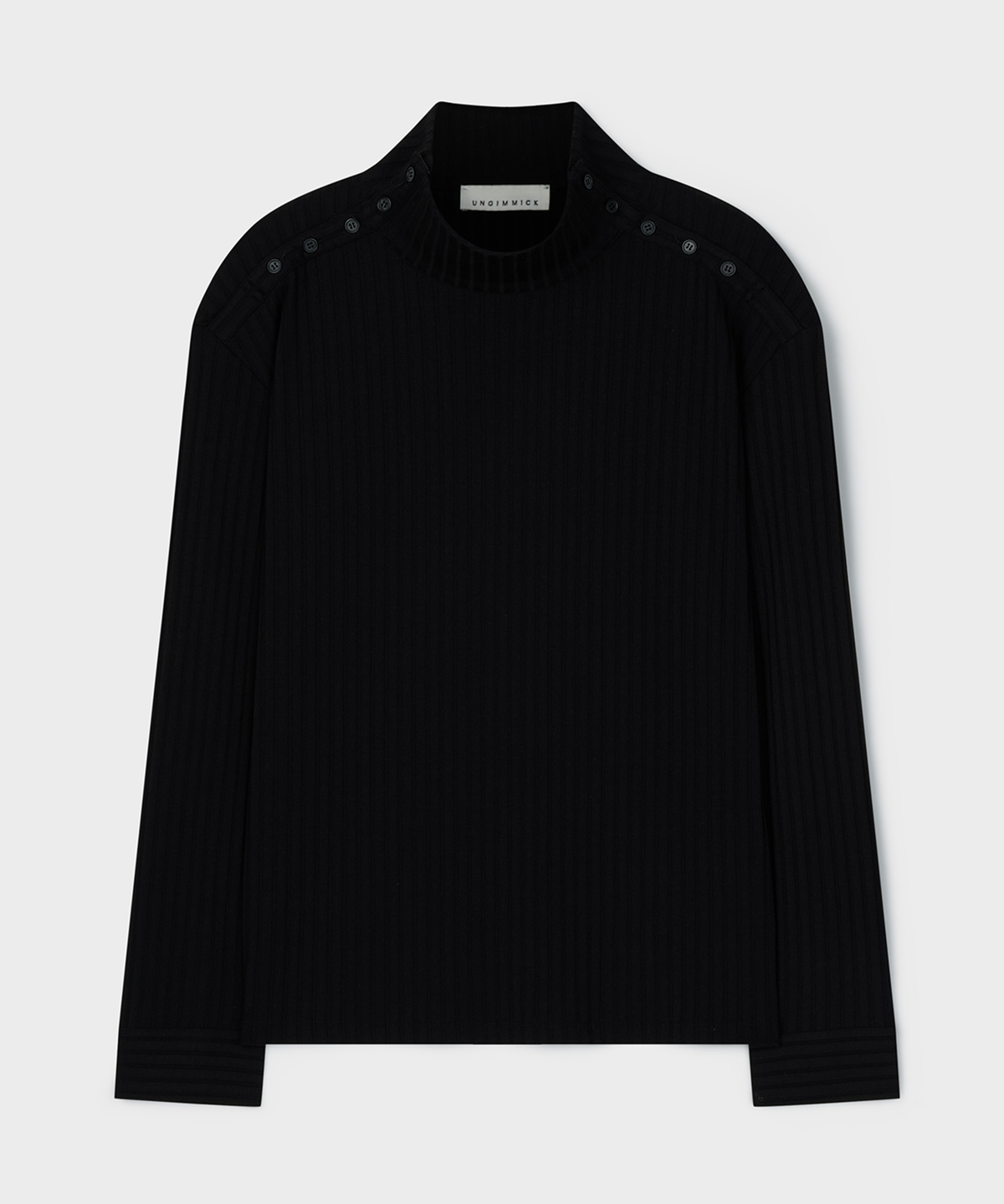 언지미크(UNGIMMICK) BUTTONED SHOULDER TURTLENECK TOP (BLACK)