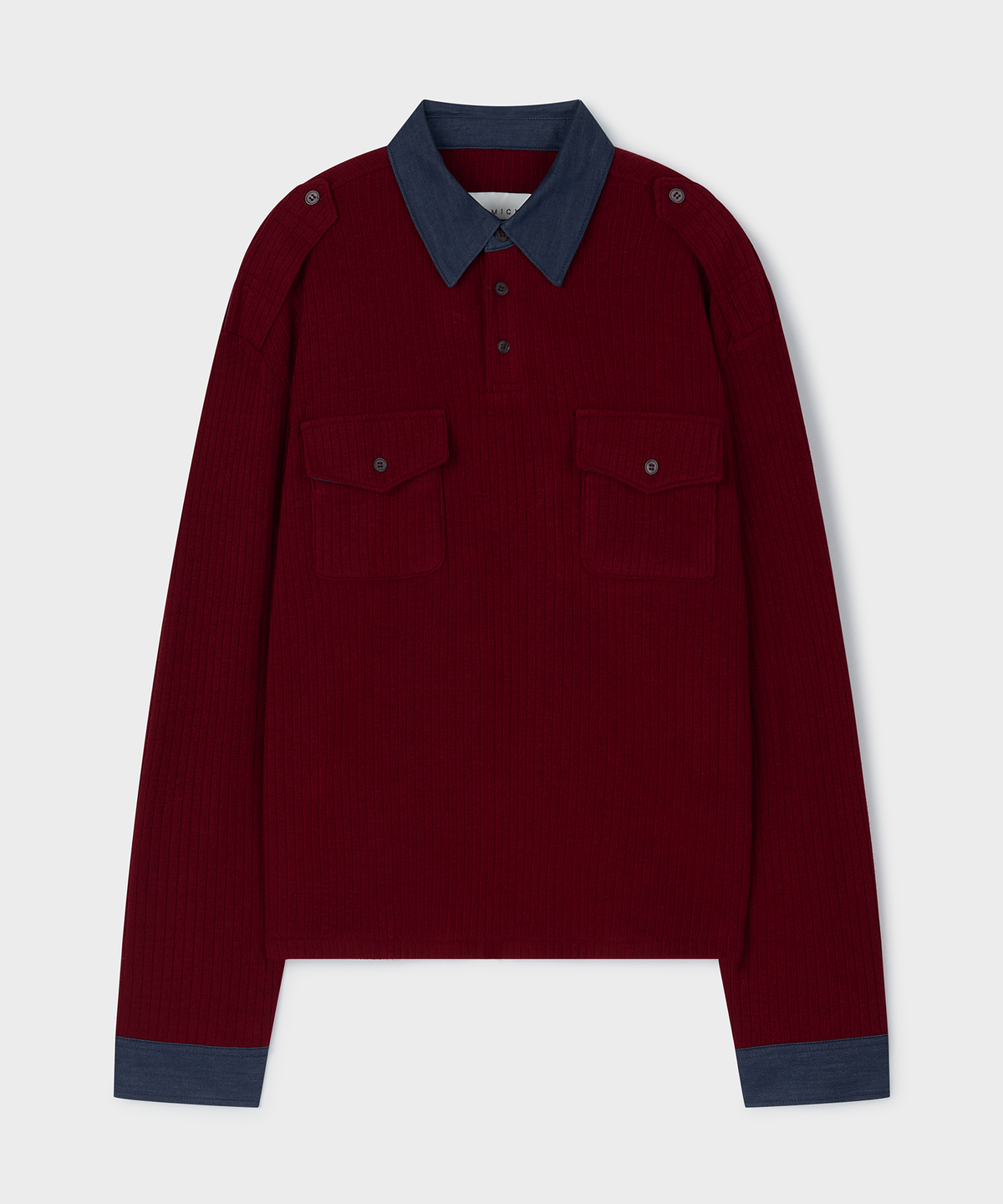 언지미크(UNGIMMICK) DENIM TRIM RIB POLO SHIRT (RED)